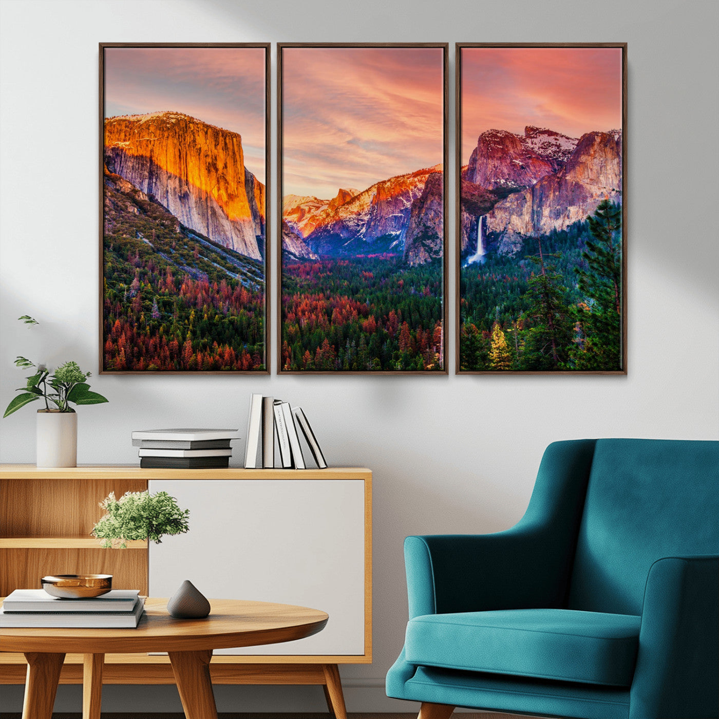 24519-MGV-CV-36X24-Yosemite Valley Sunset Wall Art – Majestic Mountain Landscape with Waterfall and Vibrant Sky, Nature Photography for Home or