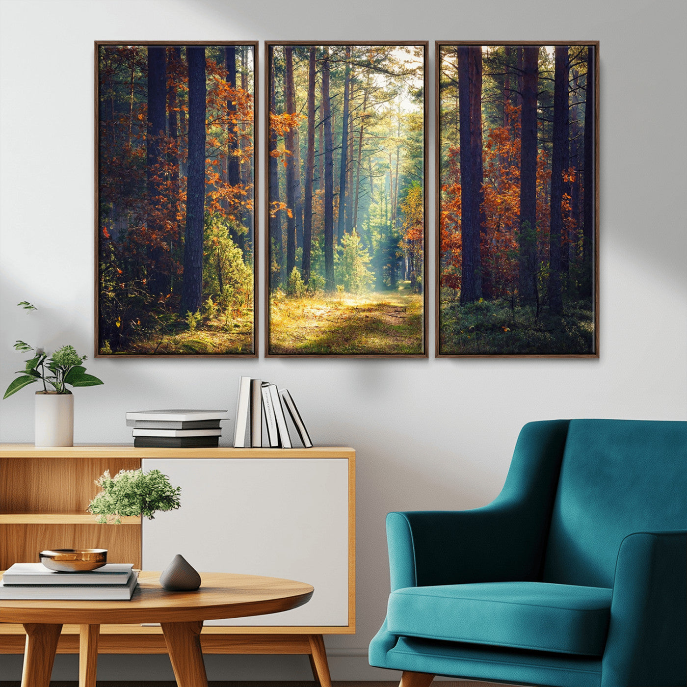 86249-MGV-CV-36X24-Sunlit Autumn Forest Path Wall Art – Peaceful Nature Scene with Fall Foliage, Calming Woods Decor for Home or Office
