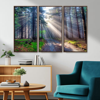 42047-MGV-CV-36X24-Sunlit Forest Path Wall Art – Nature Canvas Print, Serene Woodland Landscape, Perfect Home & Office Decor for Calm and Tranquil
