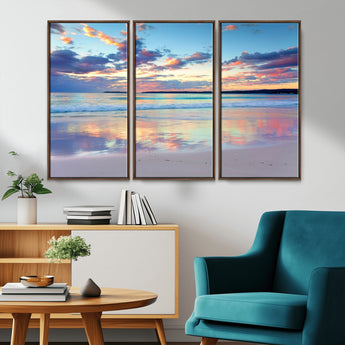 64882-MGV-CV-36X24-Tranquil Sunset Beach Wall Art – Panoramic Ocean Reflection Canvas Print, Calm Coastal Decor for Bedroom, Living Room or Office
