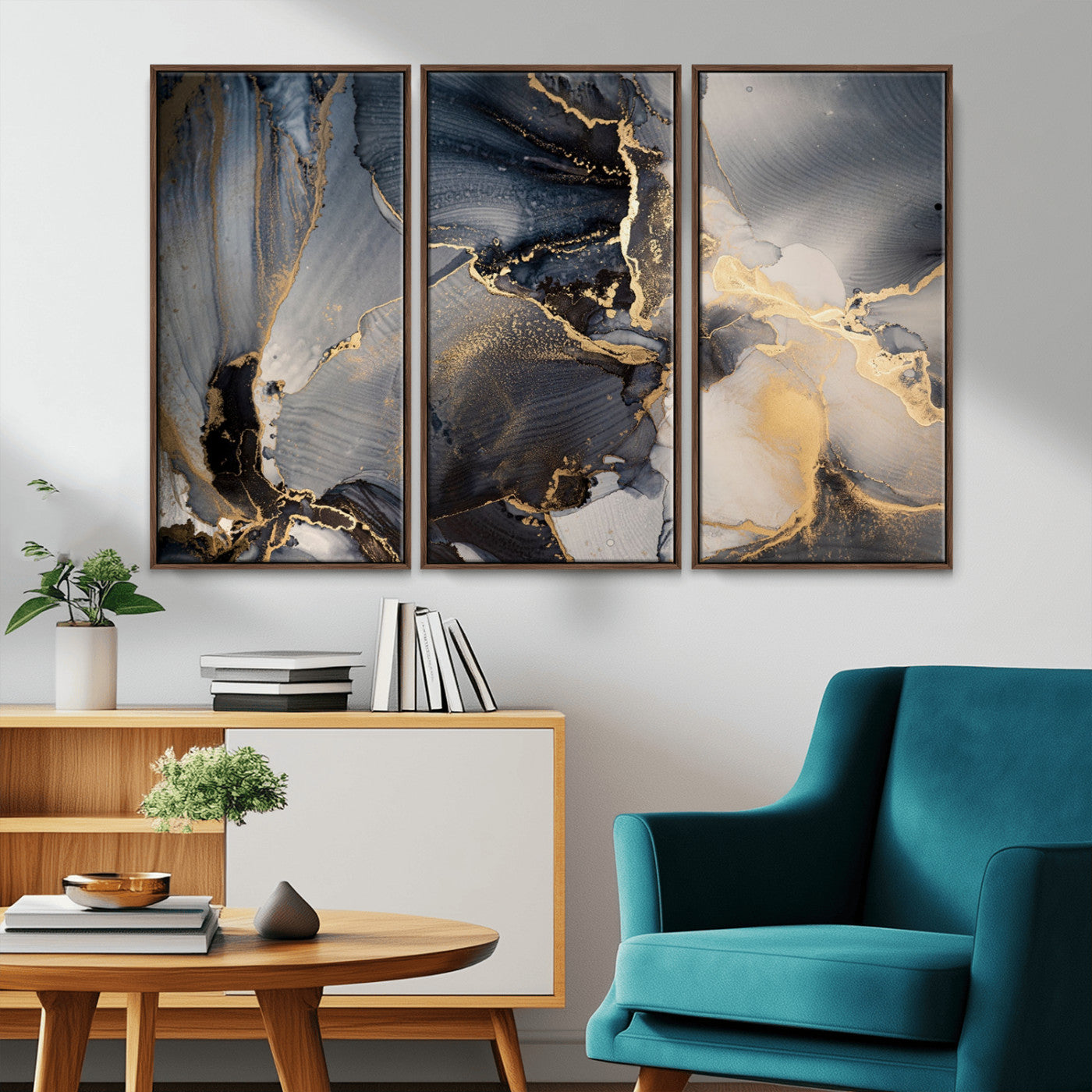 24068-MGV-CV-36X24-Luxury Abstract Wall Art – Gold & Gray Fluid Ink Painting Canvas, Modern Metallic Home Decor, Elegant Office or Living Room Accent