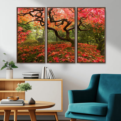 73343-MGV-CV-36X24-Autumn Maple Wall Art – Panoramic Vibrant Red Maple Tree Canvas Print, Seasonal Nature Decor for Office, Living Room or Garden