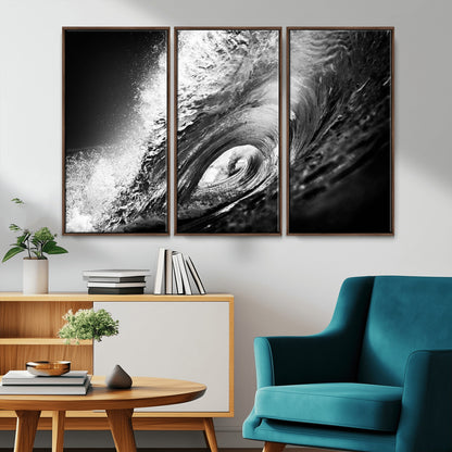 22702-MGV-CV-36X24-Black and White Ocean Wave Wall Art – Powerful Surf Curl Photography Canvas Print, Modern Coastal Decor for Living Room, Office or