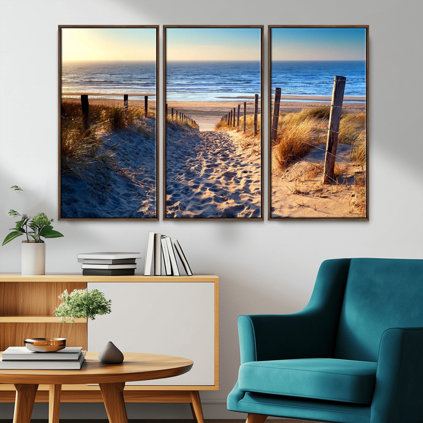 31889-MGV-CV-36X24-Sandy Beach Pathway Wall Art – Coastal Dune Fence and Ocean View Canvas Print, Relaxing Seaside Landscape Decor for Living Room or
