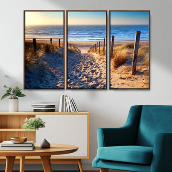31889-MGV-CV-36X24-Sandy Beach Pathway Wall Art – Coastal Dune Fence and Ocean View Canvas Print, Relaxing Seaside Landscape Decor for Living Room or