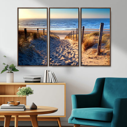 31889-MGV-CV-36X24-Sandy Beach Pathway Wall Art – Coastal Dune Fence and Ocean View Canvas Print, Relaxing Seaside Landscape Decor for Living Room or