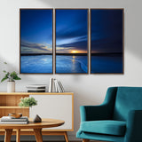 65405-MGV-CV-36X24-Blue Sunrise Seascape Wall Art – Tranquil Ocean Horizon Canvas Print with Golden Sunlight and Deep Sky, Coastal Landscape Decor