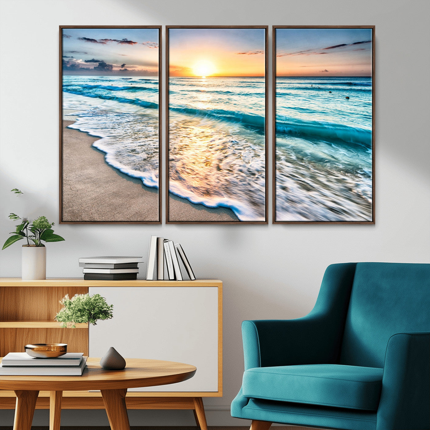 27815-MGV-CV-36X24-Ocean Sunrise Beach Wall Art – Serene Coastal Canvas Print with Waves and Golden Morning Light, Relaxing Seascape Decor for