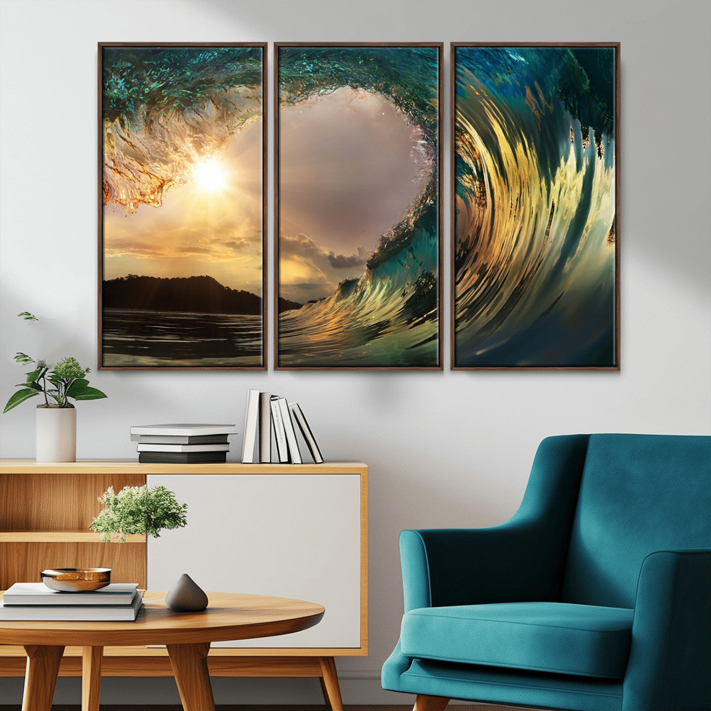 38256-MGV-CV-36X24-Ocean Wave Wall Art – Stunning Sunrise Through Curling Wave Canvas Print, Coastal Surf Photography Seascape Decor for Living Room,