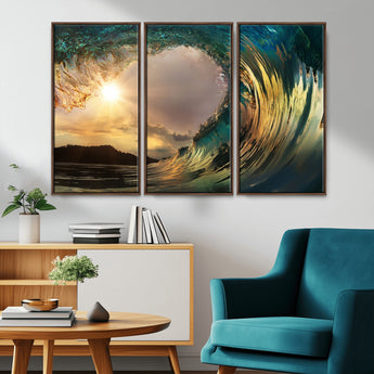 38256-MGV-CV-36X24-Ocean Wave Wall Art – Stunning Sunrise Through Curling Wave Canvas Print, Coastal Surf Photography Seascape Decor for Living Room,