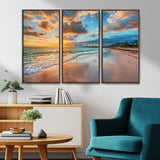 41572-MGV-CV-36X24-Sunset Beach Wall Art – Ocean Waves and Palm Trees Canvas Print, Tropical Coastal Sunset Seascape Decor for Living Room, Bedroom
