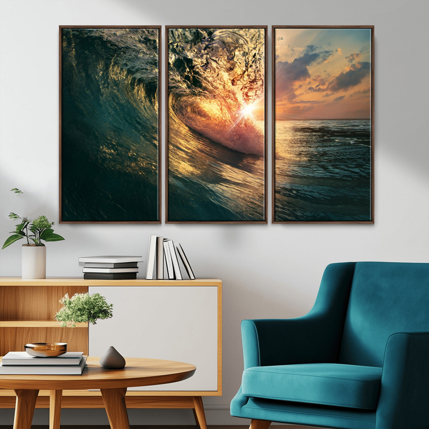 55359-MGV-CV-36X24-Radiant Ocean Wave Wall Art – Panoramic Surf Canvas Print, Vibrant Sunset Beach Decor for Home, Office or Man Cave
