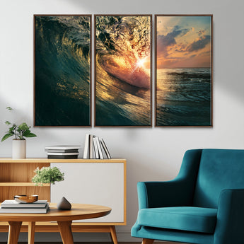 55359-MGV-CV-36X24-Radiant Ocean Wave Wall Art – Panoramic Surf Canvas Print, Vibrant Sunset Beach Decor for Home, Office or Man Cave