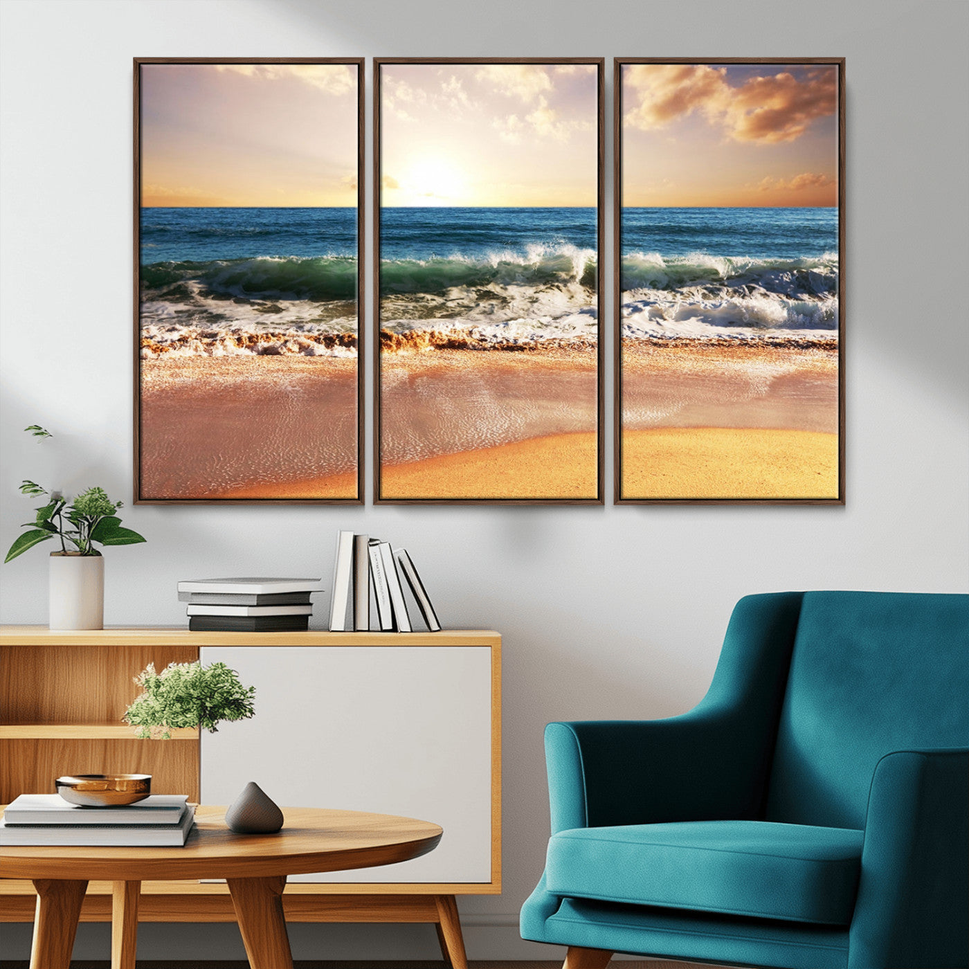 79005-MGV-CV-36X24-Golden Sunrise Ocean Waves Wall Art – Panoramic Seashore Canvas Print, Calming Coastal Decor for Home, Office or Relaxation Space