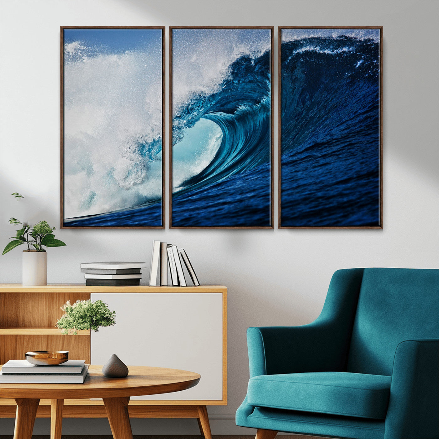 89502-MGV-CV-36X24-Powerful Ocean Wave Wall Art – Panoramic Blue Sea Wave Canvas Print, Coastal Surf Photography Artwork for Living Room, Bedroom, or