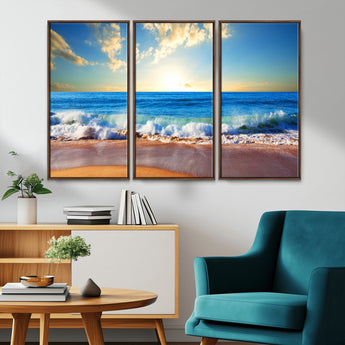 50522-MGV-CV-36X24-Ocean Sunrise Wall Art – Peaceful Beach Waves and Golden Horizon Canvas Print, Coastal Seascape Decor for Home or Office