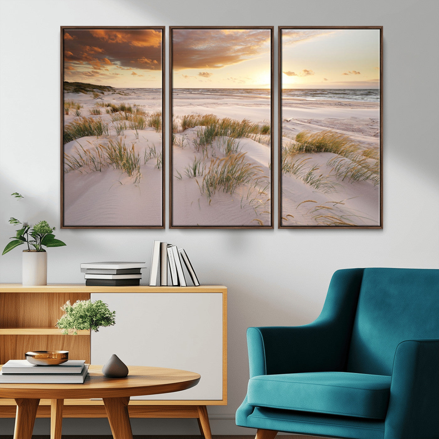 61246-MGV-CV-36X24-Coastal Sand Dunes Wall Art – Serene Beach Sunset Canvas Print with Grasses and Ocean View, Tranquil Seaside Decor for Living Room