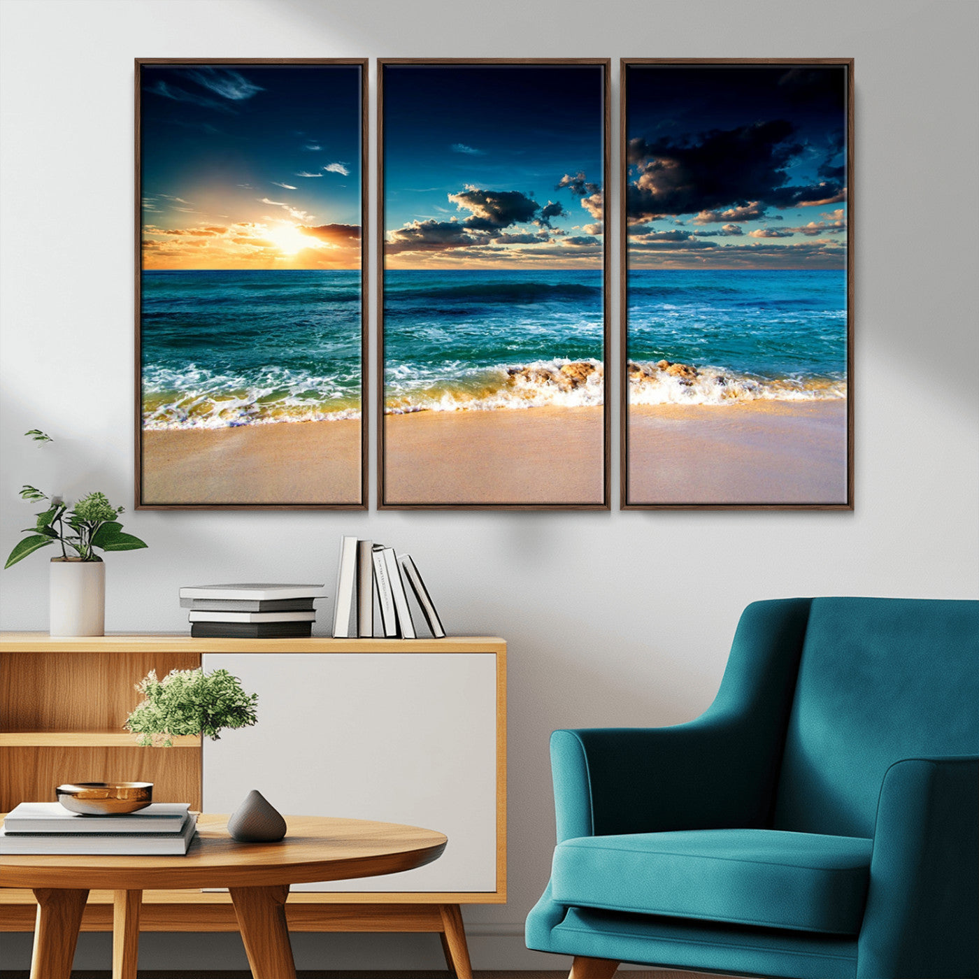 88985-MGV-CV-36X24-Ocean Sunset Wall Art – Tranquil Beach Waves Canvas Print, Coastal Seascape Decor for Living Room or Office