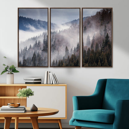 18459-MGV-CV-36X24-Misty Pine Forest Wall Art – Serene Mountain Landscape Canvas Print, Tranquil Nature Artwork for Living Room, Bedroom, Cabin or