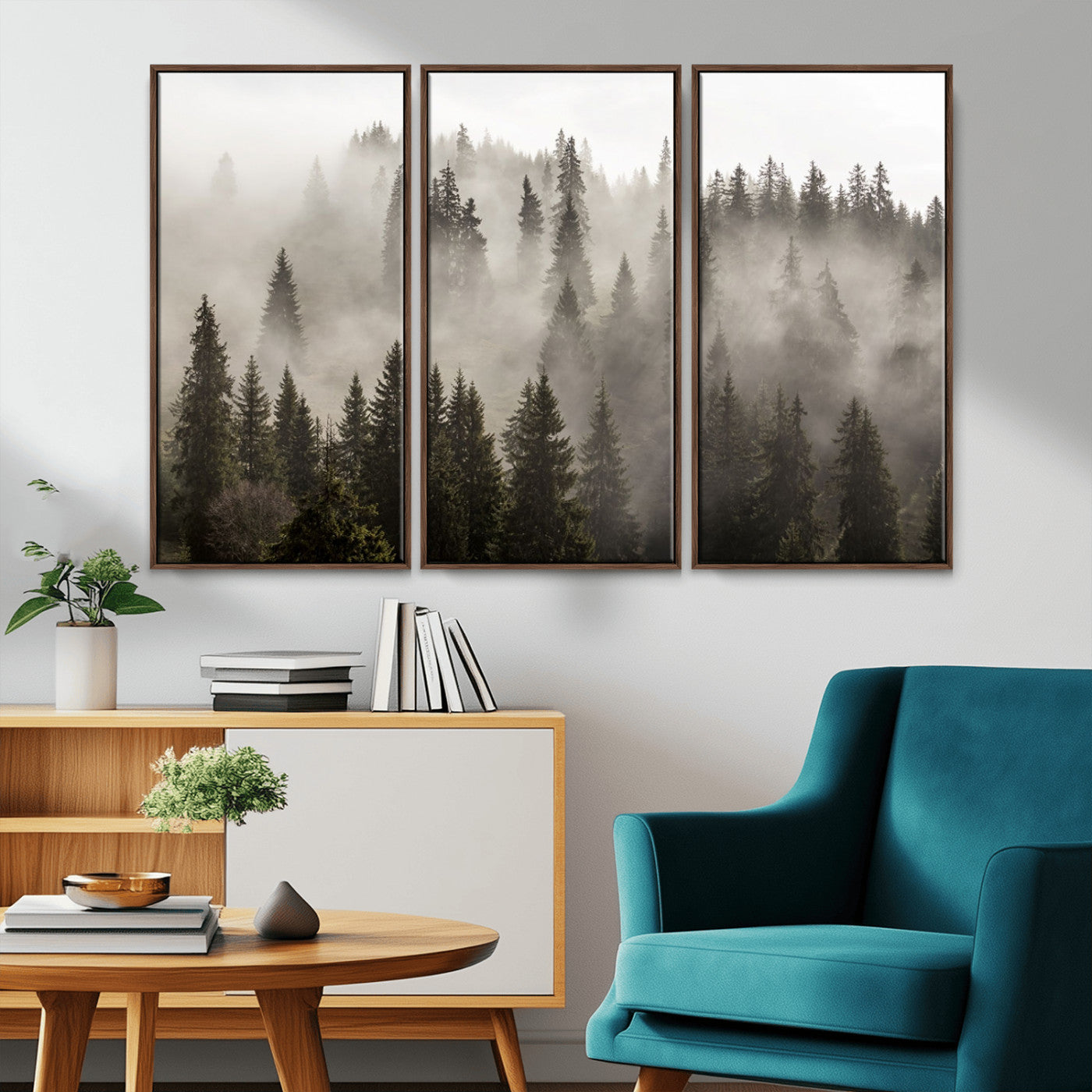 62862-MGV-CV-36X24-Misty Forest Wall Art – Tranquil Pine Tree Canvas Print with Mountain Fog, Nature Landscape Artwork for Living Room, Bedroom, or