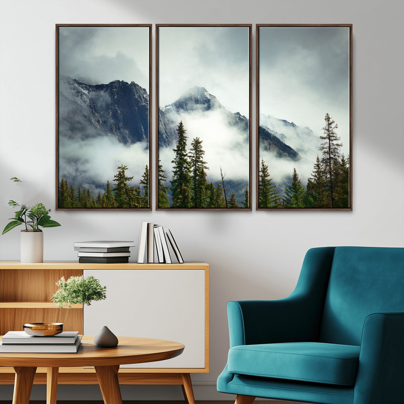 93219-MGV-CV-36X24-Misty Mountain Wall Art – Foggy Pines and Rocky Peaks Canvas Print, Nature Landscape Decor for Living Room, Office or Bedroom
