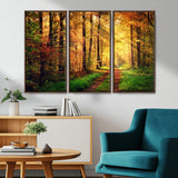 73494-MGV-CV-36X24-Golden Autumn Forest Path Wall Art – Sunlit Woodland Canvas Print, Fall Nature Landscape Home Decoration