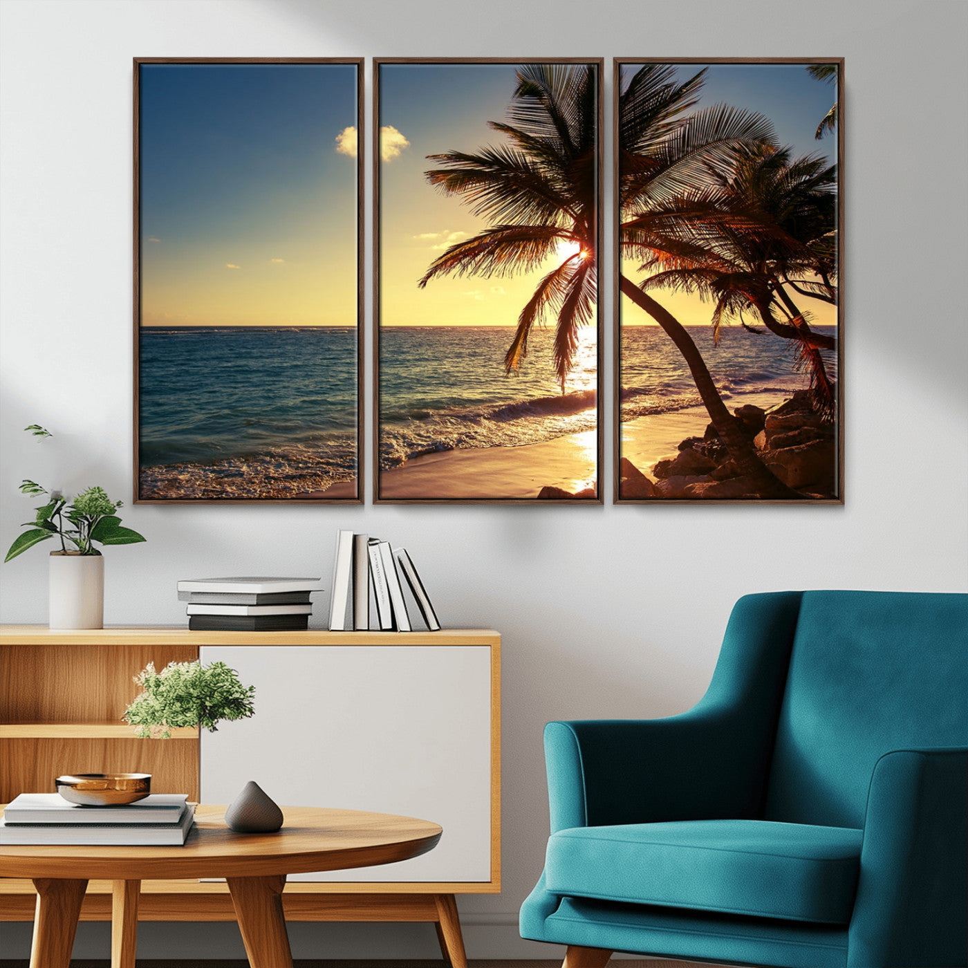 82710-MGV-CV-36X24-Palm Tree Sunset Beach Wall Art – Tropical Ocean Canvas Print, Coastal Paradise Seascape Decor for Living Room or Office Wall