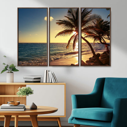 82710-MGV-CV-36X24-Palm Tree Sunset Beach Wall Art – Tropical Ocean Canvas Print, Coastal Paradise Seascape Decor for Living Room or Office Wall