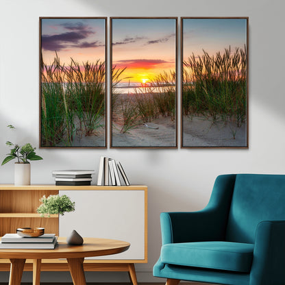 25576-MGV-CV-36X24-Beach Grass Sunset Wall Art – Coastal Sand Dune Landscape Canvas Print, Ocean View Nature Decor for Living Room or Office Wall