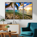 68606-MGV-CV-36X24-Tropical Palm Tree Ocean Wall Art – Sunset Beach Seascape Print, Coastal Paradise Decor for Living Room or Office