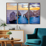 72955-MGV-CV-36X24-Ocean Rock Formation Wall Art – Sunset Coastal Seascape Print, Beach Landscape Decor for Living Room or Office