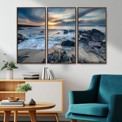 17902-MGV-CV-36X24-Rocky Shore Ocean Sunset Wall Art – Coastal Seascape Canvas Print, Nature Beach Decor for Living Room or Office
