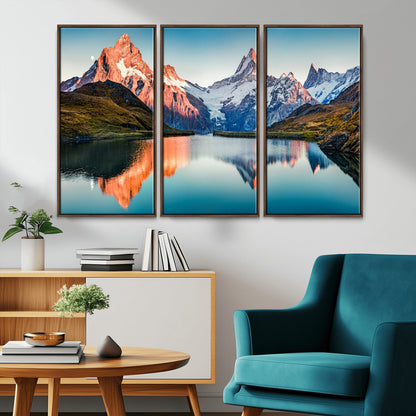 88453-MGV-CV-36X24-Mountain Lake Wall Art – Snow-Capped Peaks Reflected in Alpine Water Canvas Print, Nature Landscape Wall Decor for Living Room or