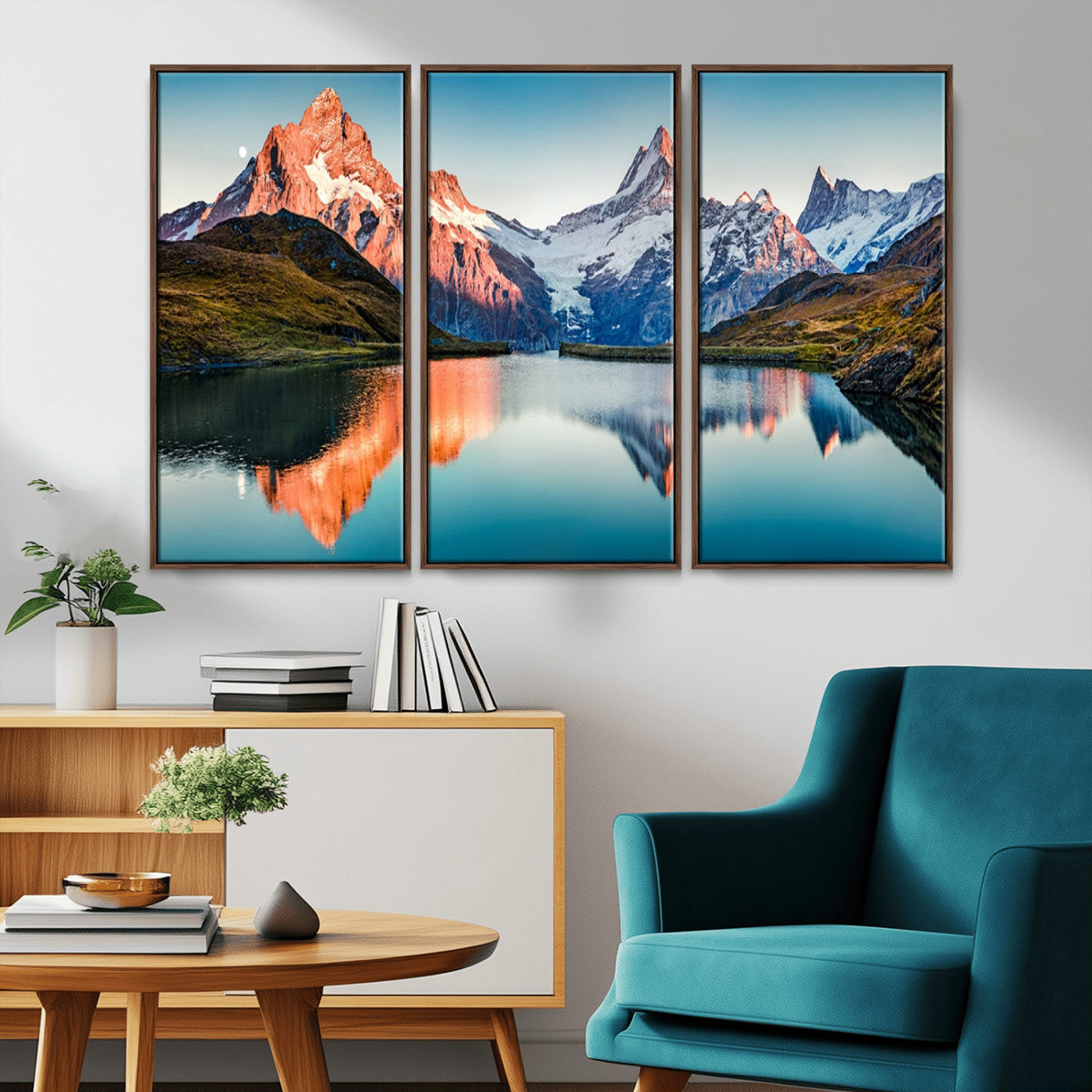 88453-MGV-CV-36X24-Mountain Lake Wall Art – Snow-Capped Peaks Reflected in Alpine Water Canvas Print, Nature Landscape Wall Decor for Living Room or
