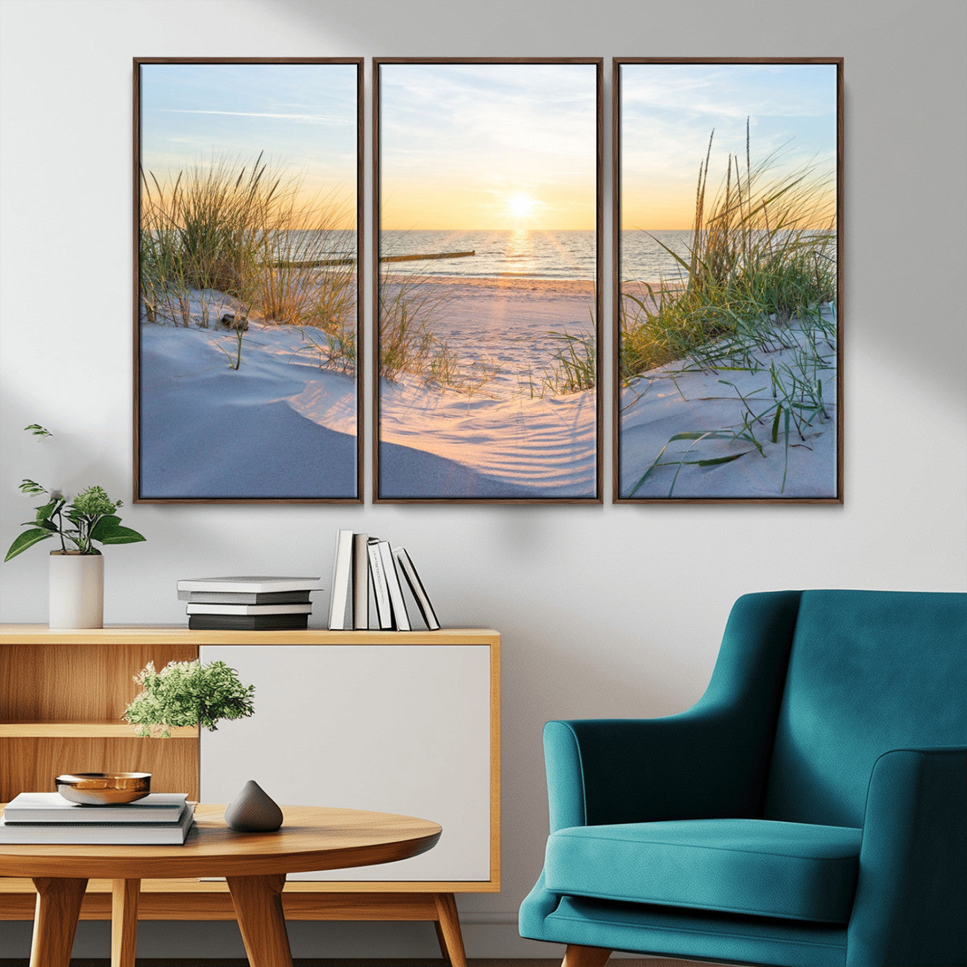 48907-MGV-CV-36X24-Beach Sunset Wall Art – Coastal Sand Dunes and Ocean View Canvas Print, Serene Seaside Landscape Painting for Living Room, Bedroom