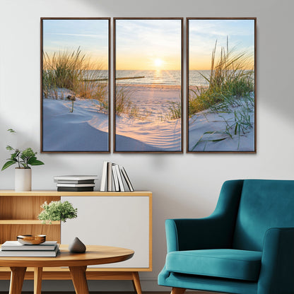 48907-MGV-CV-36X24-Beach Sunset Wall Art – Coastal Sand Dunes and Ocean View Canvas Print, Serene Seaside Landscape Painting for Living Room, Bedroom