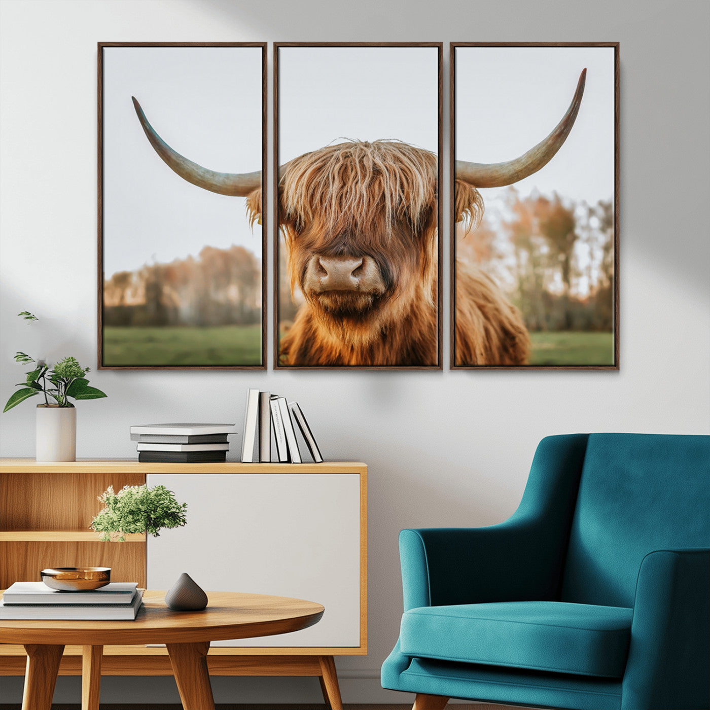 64824-MGV-CV-36X24-Highland Cow Wall Art – Rustic Scottish Bull Canvas Print, Farmhouse Animal Decor for Living Room, Bedroom, Office or Cabin