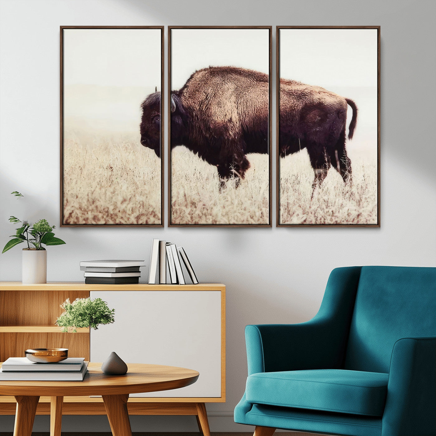 48406-MGV-CV-36X24-American Bison Wall Art – Rustic Buffalo Canvas Print in Prairie Field, Western Wildlife Photography Decor for Cabin, Lodge,