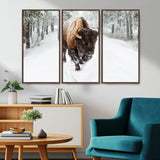 10109-MGV-CV-36X24-Majestic Bison Winter Wall Art – Snowy Forest Buffalo Canvas Print, Rustic Wildlife Photography Decor for Cabin, Lodge, Living