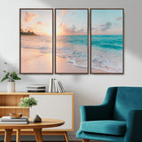 36554-MGV-CV-36X24-Tropical Beach Sunset Wall Art – Ocean Waves and Palm Canvas Print, Coastal Seascape Photography Decor for Living Room, Bedroom,