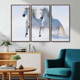 80145-MGV-CV-36X24-White Horses Running Snow Wall Art – Majestic Equine Canvas Print, Winter Nature Photography Decor for Living Room, Office,
