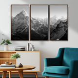10775-MGV-CV-36X24-Snow Capped Mountain Wall Art – Black and White Canvas Print of Majestic Peaks, Nature Landscape Photography for Office, Bedroom,