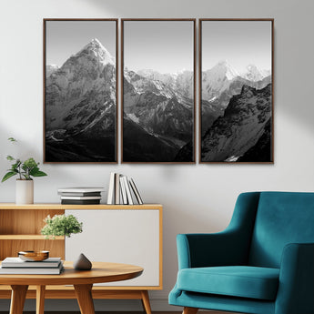 10775-MGV-CV-36X24-Snow Capped Mountain Wall Art – Black and White Canvas Print of Majestic Peaks, Nature Landscape Photography for Office, Bedroom,