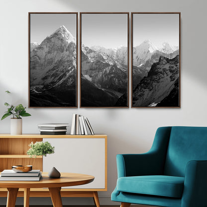 10775-MGV-CV-36X24-Snow Capped Mountain Wall Art – Black and White Canvas Print of Majestic Peaks, Nature Landscape Photography for Office, Bedroom,