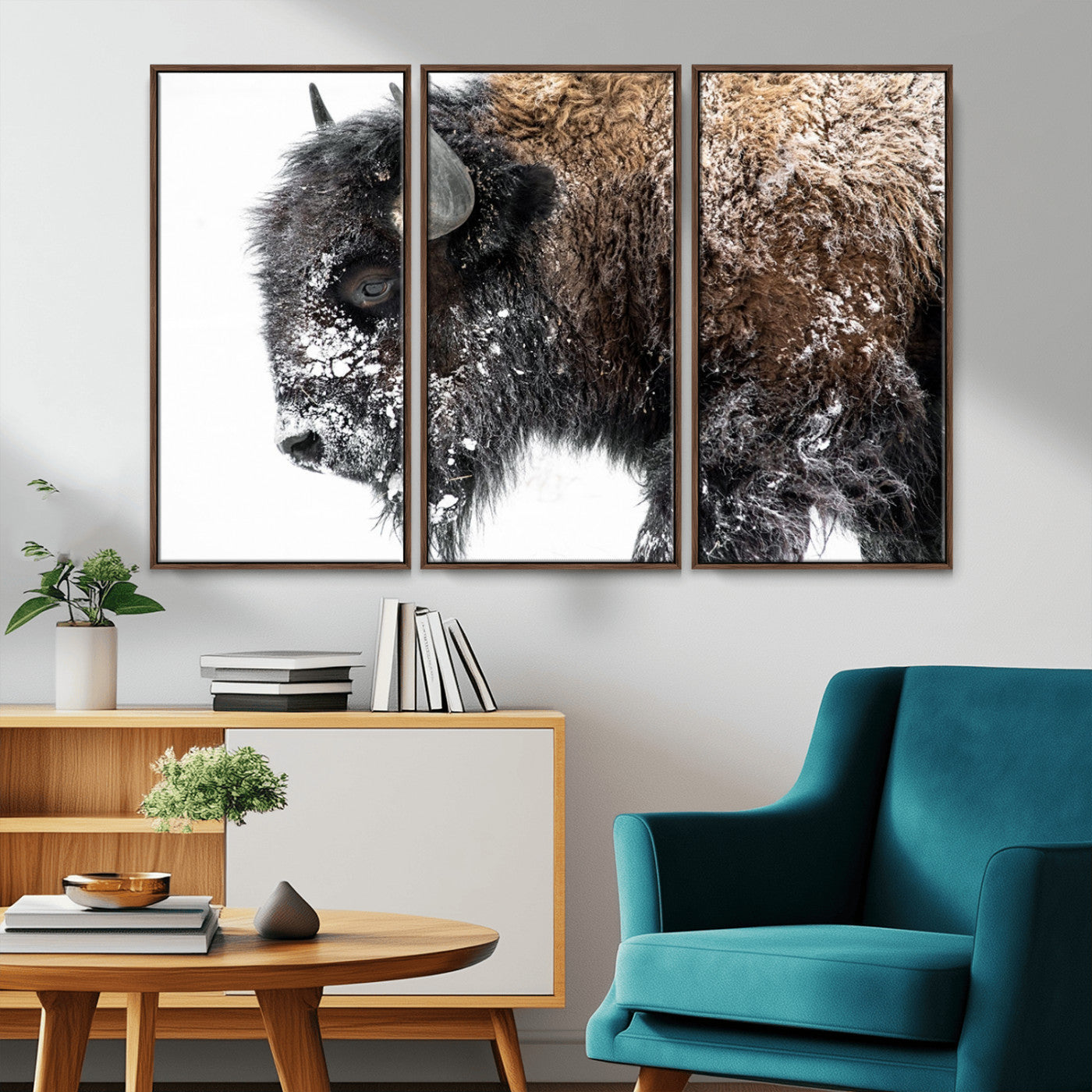 24304-MGV-CV-36X24-Bison Wall Art Canvas Print, Framed Winter Bison Art Picture Print, Snowy Buffalo Perfect Rustic Farmhouse Decor Artwork