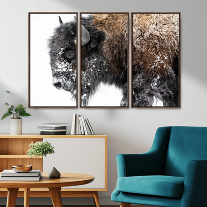24304-MGV-CV-36X24-Bison Wall Art Canvas Print, Framed Winter Bison Art Picture Print, Snowy Buffalo Perfect Rustic Farmhouse Decor Artwork