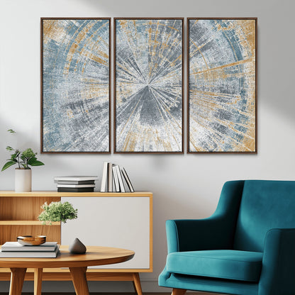 17631-MGV-CV-36X24-Radiant Burst Wall Art – Abstract Sunburst Canvas Print in Blue and Gold, Modern Geometric Painting for Living Room, Office or