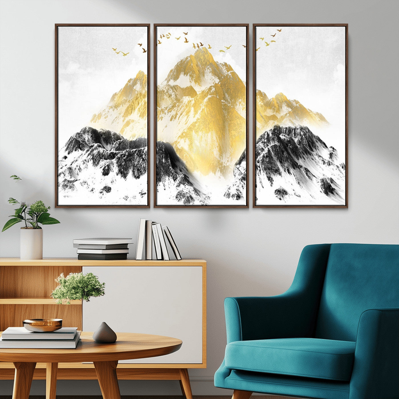 37733-MGV-CV-36X24-Golden Mountain Wall Art – Modern Abstract Landscape Canvas Print with Birds, Luxury Nature Decor for Living Room, Bedroom, or