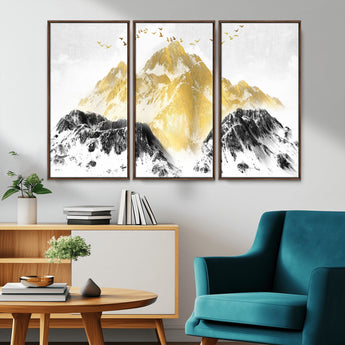 37733-MGV-CV-36X24-Golden Mountain Wall Art – Modern Abstract Landscape Canvas Print with Birds, Luxury Nature Decor for Living Room, Bedroom, or