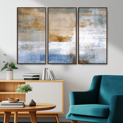 72354-MGV-CV-36X24-Blue and Gold Abstract Wall Art – Modern Minimalist Canvas Print, Textured Contemporary Painting for Living Room, Bedroom, or